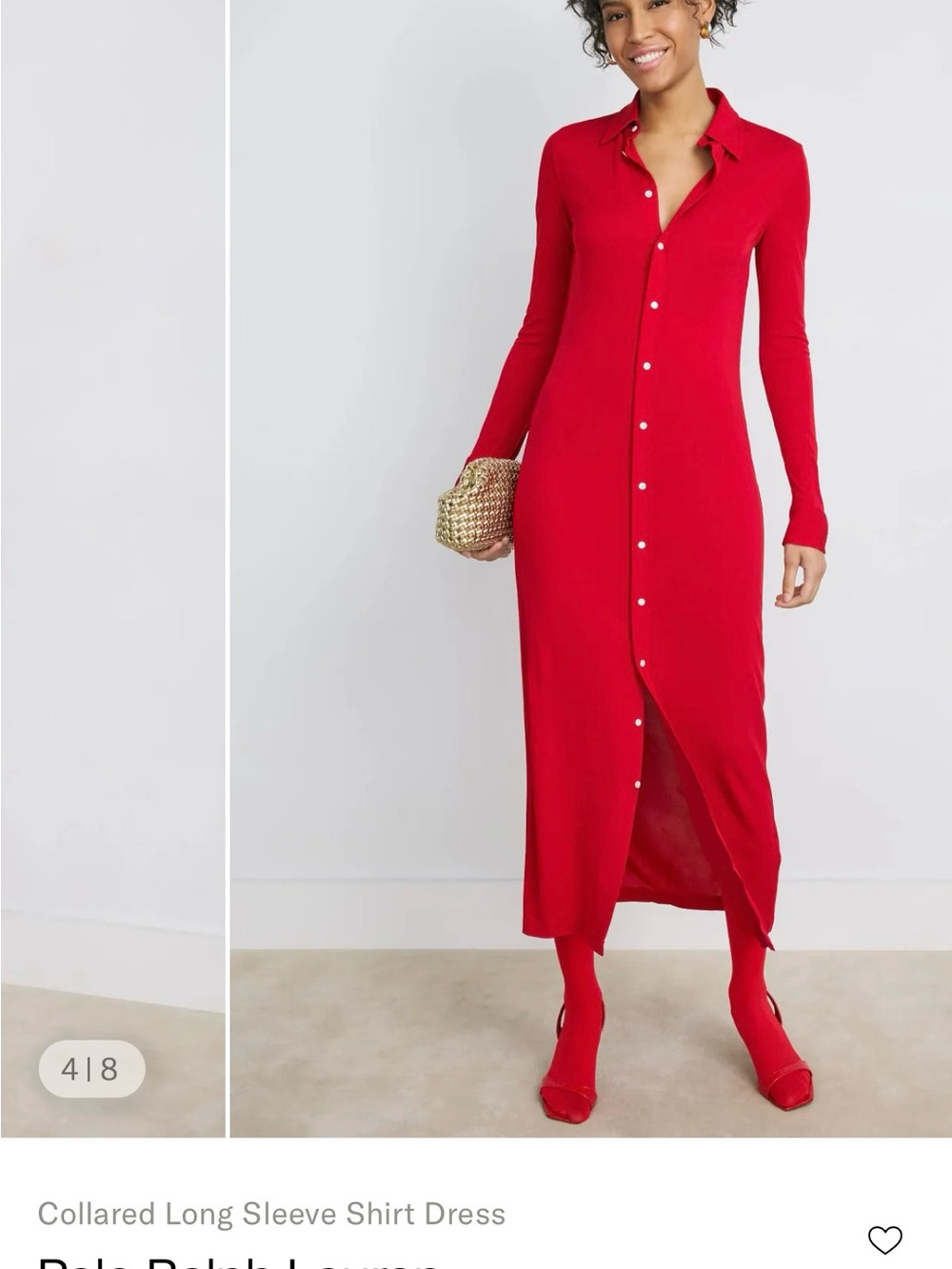 Polo by Ralph Lauren Red Collared Long-Sleeve Shirt Dress